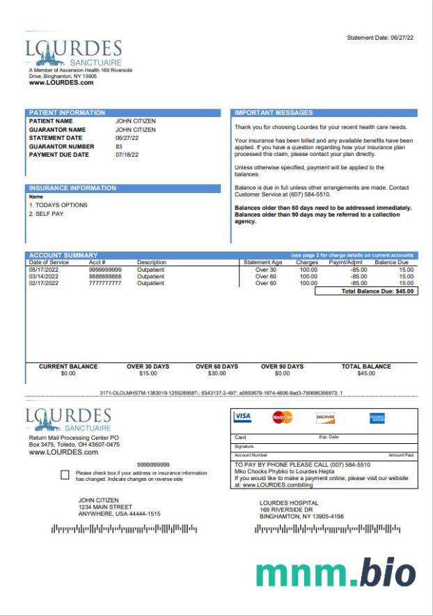 Szablon rachunku za media w USA Lourdes w formacie Word i PDF